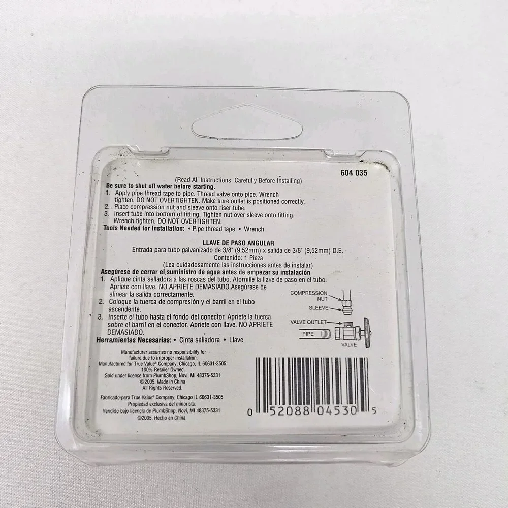 NEW Master Plumber Water Supply 1/4 Turn Angle Valve 604‎ 035 2005